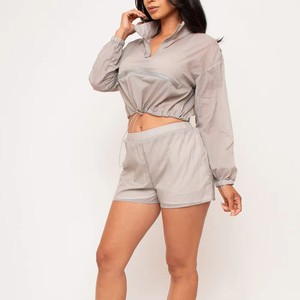 Custom Lightweight Polyester Hooded Windbreaker Fitness Jacket Full Zip up Casual Outdoor Summer Wear Short <b>Set</b> Men Women - Product Image 2