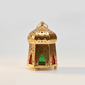 Designer <b>Moroccan</b> <b>Lantern</b> with Gold Metal Mesh Construction and Modern Hanging Loop for Patio Living Room Decor - Product Image 2