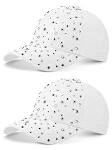 Casquette de baseball blanche à strass, 6 panneaux, style snapback, unisexe, en sergé de coton, finition délavée, haute qualité, modèle courant - Product Image 4