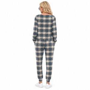 Women Tracksuit <b>Set</b> Plaid Cotton Blend Henley Top <b>Jogger</b> Pants Utility Pockets Casual Loungewear Custom Logo Wholesale Supplier - Product Image 2