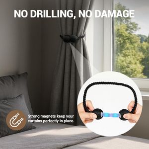 2pcs Black Magnetic Curtain Tiebacks Buckles Holdbacks <b>Hooks</b> Clip for Home Outdoor Bedroom Office <b>Pole</b> Tracks Accessories - Product Image 4