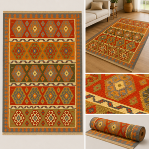 Kilim Rug Geometric Modern Design Artisan <b>Crafted</b> <b>Wool</b> Handwoven Area Rug Vintage Home Decor - Product Image 3
