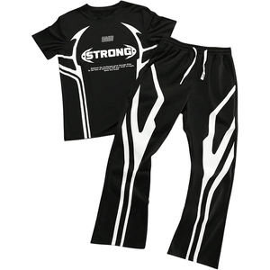 ชุดวอร์มผู้ชาย เสื้อยืดโอเวอร์ไซส์และกางเกงขายาว ชุดลำลอง 2 ชิ้น สกรีนโลโก้ได้ กางเกงจ็อกเกอร์ขากว้าง เสื้อยืดผู้ชาย - Product Image 1