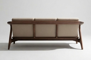 Canapé en bois massif de style moderne du milieu du siècle, structure minimaliste trois places, meuble de salon - Product Image 2