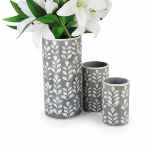Vase à fleurs de luxe noir et blanc avec incrustation florale en os, sculpté à la main, pot décoratif de table pour hôtel et maison, vente en gros - Product Image 5