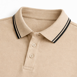 Camiseta de Golf Personalizada en Color Beige con Ribete en Contraste, Tejida en 100% Algodón, de Secado Rápido y Transpirable, Proveedor OEM ODM para Hombre - Product Image 6