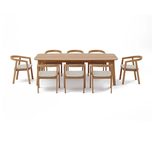 ชุดโต๊ะรับประทานอาหารกลางแจ้งไม้สักแท้ทันสมัย 6 ที่นั่ง พร้อมเก้าอี้มีที่วางแขนและเบาะรองนั่ง เฟอร์นิเจอร์รับประทานอาหารในสวนแบบมินิมอล - Product Image 2