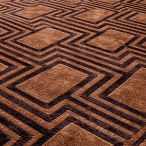 พรมขนสัตว์สีน้ำตาลและผ้าไหมคุณภาพสูง นุ่มสบาย ดีไซน์ทันสมัย ลายเรขาคณิต แบบตัดปอย ผลิตด้วยมือ ผลิตจำนวนมาก - Product Image 2