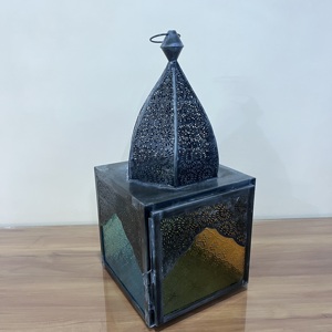 Artisan Design Moroccan Style Handmade Iron Lantern Decorative Candle Holder Color Glass Panels for Home Decoration <b>Easter</b> - Product Image 2