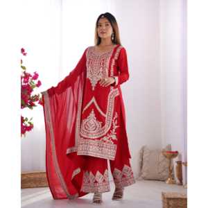 Belle fête porter haut pantalon Dupatta ensemble avec broderie pour femmes - Product Image 1