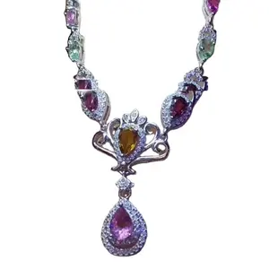 Multicolor cabs RUBELLITE TOURMALINE 925 sterling silver jewejries necklace jewelry