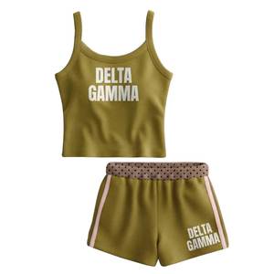 Custom <b>Women</b> Wear 2-Piece Set Terry Cloth Logo Tag Soft <b>Short</b>-Sleeve Tank Top High-Waisted Fitted Casual <b>Shorts</b> Set for <b>Women</b> - Product Image 1