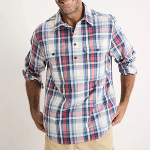 Chemise en flanelle à carreaux en coton avec logo personnalisé, chemise de travail à manches longues pour homme, chemise boutonnée - Product Image 3