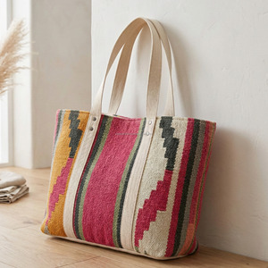 Bolsa de Compras Geométrica de Kilim, Bolsa Bohemia Tejida a Mano, Bolsa de Kilim Resistente y Ecológica, Bolsa para Ropa con Doble Asa, Bolsas de Kilim - Product Image 6