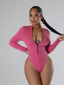 Combinaison rayée longue pour femme avec fermeture éclair et poches latérales, tenue décontractée grande taille, idéale pour le printemps - Product Image 6