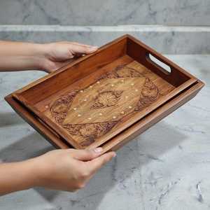 ชุดถาดเสิร์ฟไม้ชีแชมแกะสลักด้วยมือ สไตล์บ้านไร่แบบเรียบง่าย ถาดน้ำชา - Product Image 5