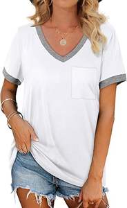 Womens T Shirts Short Sleeve V Neck Loose Casual Summer <b>Tops</b> 2026 with Pocket - Product Image 5