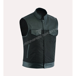 Chaleco de Motociclismo de Cuero Genuino y Tela de Lona, Chaleco de Cuero de Buena Calidad, Chaleco de Cuero al por Mayor a Precio Económico - Product Image 1