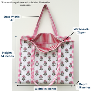 Bolsa de Mano de Algodón Acolchada con Estampado de Cactus Rosa, Hecha a Mano en Jaipur, Ecológica, Duradera, Ideal para Regalos, Oficina y Salidas Informales - Product Image 4