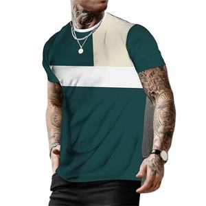 T-shirt à manches courtes pour homme, col rond, coupe classique, design tricoté décontracté, respirant, 100% coton, vert, blanc, beige - Product Image 1