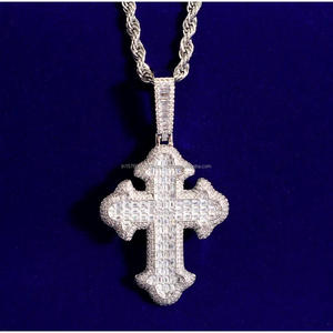 Fashion Hip Hop Cross Pendant Necklace with VVS Moissanite Diamonds and 925 Sterling Silver - Product Image 1