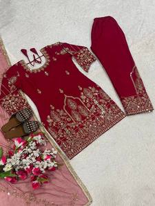 Premium Natural Micro Cotton Wrinkle-Free Stretchable 5mm Sequin Embroidered Top Pant Set with Fancy <b>Net</b> <b>Dupatta</b> for Women - Product Image 6