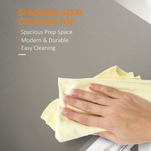 Carrello da Cucina Bianco su Ruote con Piano in Acciaio Inox, Carrello Isola con Porta in Vetro, Prodotto per Cucine e Carrelli - Product Image 4