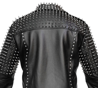 Blouson de motard slim en cuir véritable pour homme, style punk rock, avec logo personnalisable sur le devant, coupe-vent et doublure Sherpa, idéal pour l'hiver