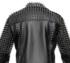 Custom Men's Genuine Leather Slim Fit <b>Punk</b> Rock Biker <b>Jacket</b> Windproof Sherpa Lined Winter Outerwear - Product Image 4