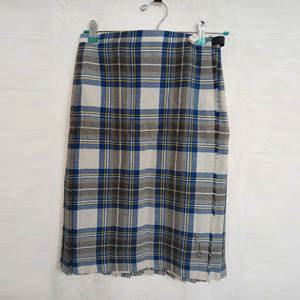 Jupe plissée écossaise Stewart en mélange de laine à carreaux bleus matelassés, style kilt, bleu beige 2026 - Product Image 1
