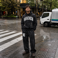 Ensemble sweat à capuche et pantalon de survêtement personnalisé délavé à l'acide, en molleton bouclette 500 GSM, imprimé gothique, strass dorés, fabricant OEM ODM marque privée