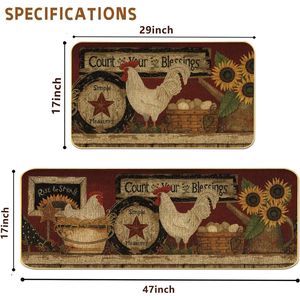 Ensemble de 2 tapis de cuisine style ferme antidérapants avec motif coq, lavables, décoratifs, pour fêtes saisonnières et de fin d'année - Product Image 2