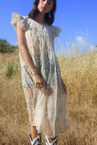 Vestido Casual de Verano con Mangas Abullonadas Blancas y Bordado, Corte en A, Largo Midi, Patrón Geométrico, Tejido de Algodón Transpirable y Ecológico - Product Image 2