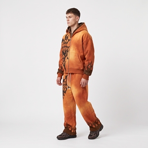 Fashionable <b>Men</b>’s Orange Matching <b>Jogger</b> Set with Zip Hoodie and Decorative Stud Accents - Product Image 3