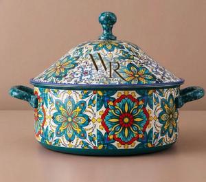 Luxury Kitchen Floral Casserole Dish with Lid Enamel Cookware Bulk Supplier Ramadan <b>Eid</b> <b>Gift</b> Serving Arabian style Hotpot Buffet - Product Image 4
