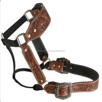 Licol de cheval usiné floral en cuir de vache d'Argentine de qualité supérieure licou de cheval en cuir gaufré floral de style occidental avec boucle de créateur