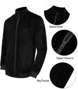 Men's Premium Onyx Velvet Tracksuit: Luxury Two-Piece Athleisure Set featuring Mock Neck <b>Zip</b>-<b>Up</b> <b>Jacket</b> and Adjustable - Product Image 3