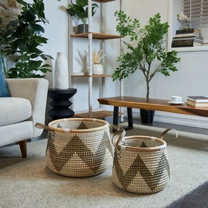 Set of 2 Seagrass <b>Baskets</b> with Wicker Rims Handmade <b>Storage</b> <b>Basket</b> Wholesale eco-friendly Made in Vietnam - Product Image 2