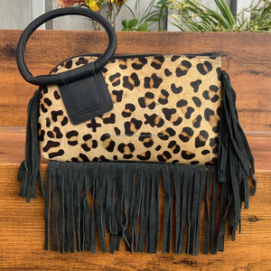 กระเป๋าคลัทช์ใบหูหิ้วหนังวัวแท้สำหรับผู้หญิงมีพู่ห้อยกระเป๋าโทรศัพท์มีห่วงพิมพ์ลายสัตว์ - Product Image 5