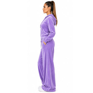 Ensemble de survêtement violet à capuche pour femmes, sweat-shirt et pantalon décontractés à manches longues avec fermeture éclair sur le devant, coupe ample - Product Image 3