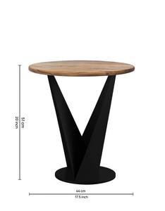 Minimalist <b>Round</b> <b>Side</b> <b>Table</b> With Wood Top And <b>Black</b> Metal V-Shaped Base For Living Room Indoor Use - Product Image 2