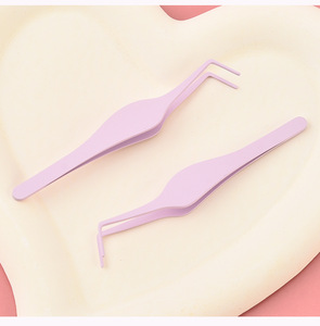 New Arrival Stainless Steel Pink Professional Eyelash Tweezers with Anti-Slip Handle for Salon Use and Eyelash Extension - Product Image 1