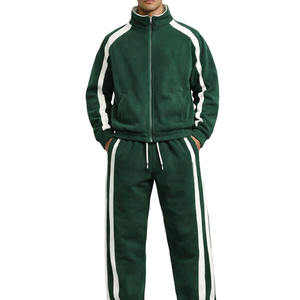 <b>Men's</b> Green Tracksuit Set Full Zip Hooded <b>Jacket</b> Jogger Pants Striped Design Casual Sportswear Autumn Wear - Product Image 1