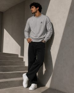 เสื้อสเวตเชิ้ตคอกลมสีเทาสำหรับผู้ชาย Warpro ทรงปกติ ผ้าถักเนื้อฝ้าย สวมใส่สบายๆ สำหรับฤดูใบไม้ร่วง - Product Image 4