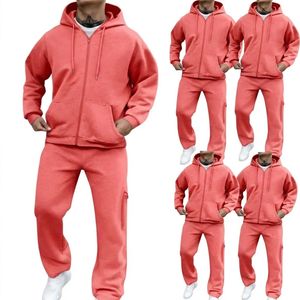 Ensemble de survêtement pour homme à capuche zippé, très demandé, sweat-shirt et pantalon de jogging à fermeture éclair intégrale, coupe décontractée, couleur unie, 100% coton molletonné - Product Image 5