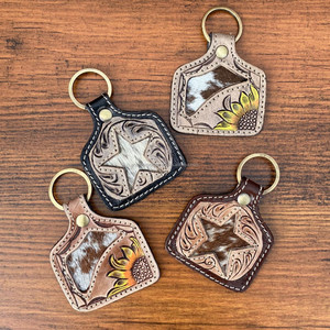 Personal isierte Haare auf gearbeitetem Leder Schlüssel bund Hand genähtes Leder Sonnenblume Schlüssel anhänger Western Echt leder Cowgirl Schlüssel ringe - Product Image 3