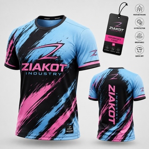 ZIAKOT industry Nouveau design T-shirt de performance pour homme personnalisé blanc et bleu clair avec motif 3D palmiers hawaïens - Product Image 4