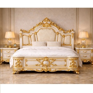Juego de muebles de dormitorio de lujo estilo Maharaja a medida, cama tamaño King con acabado dorado y tocador, juego de dormitorio de madera de teca. - Product Image 5