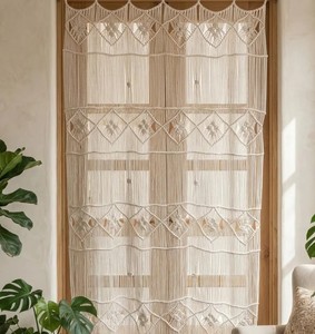 Large Macrame Curtain | Boho Doorway Curtain | Handmade Macrame Wall Hanging | Room Divider <b>Panel</b> | Cotton Macrame Decor - Product Image 3