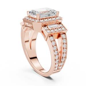 แหวนหมั้นเพชรทรงเอเมอรัลด์สีโรสโกลด์แบบวินเทจสำหรับผู้หญิง - Product Image 3